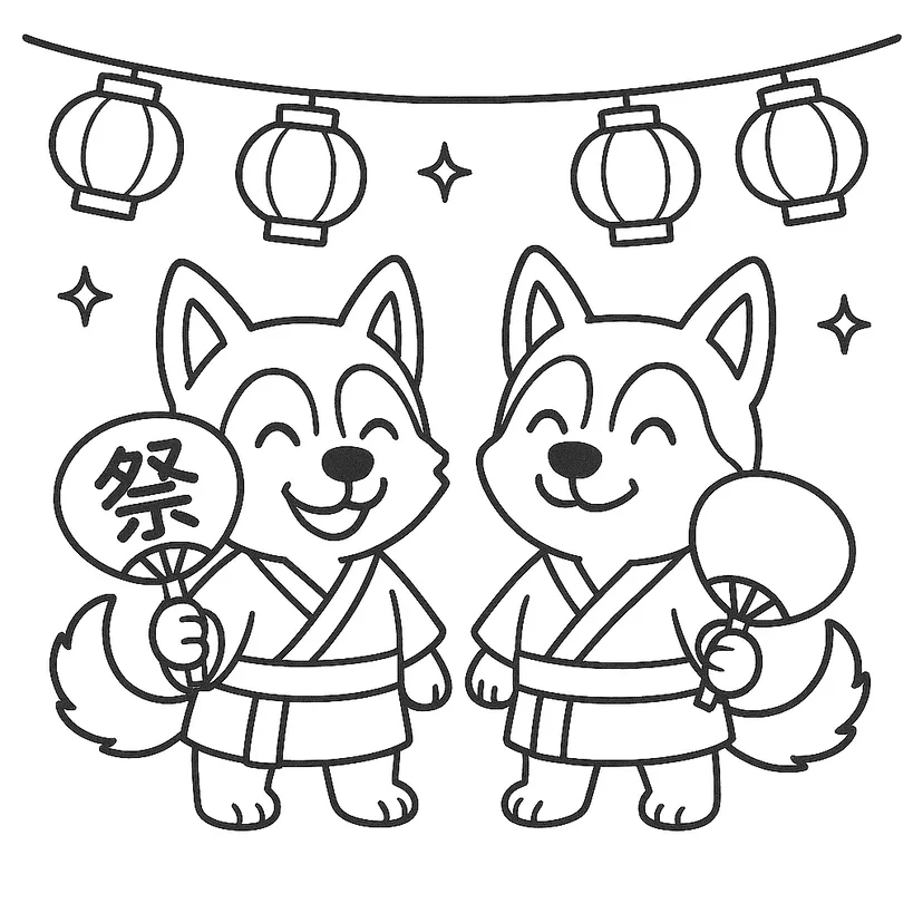 Dibujo de Perritos Disfrutando del Festival para colorear