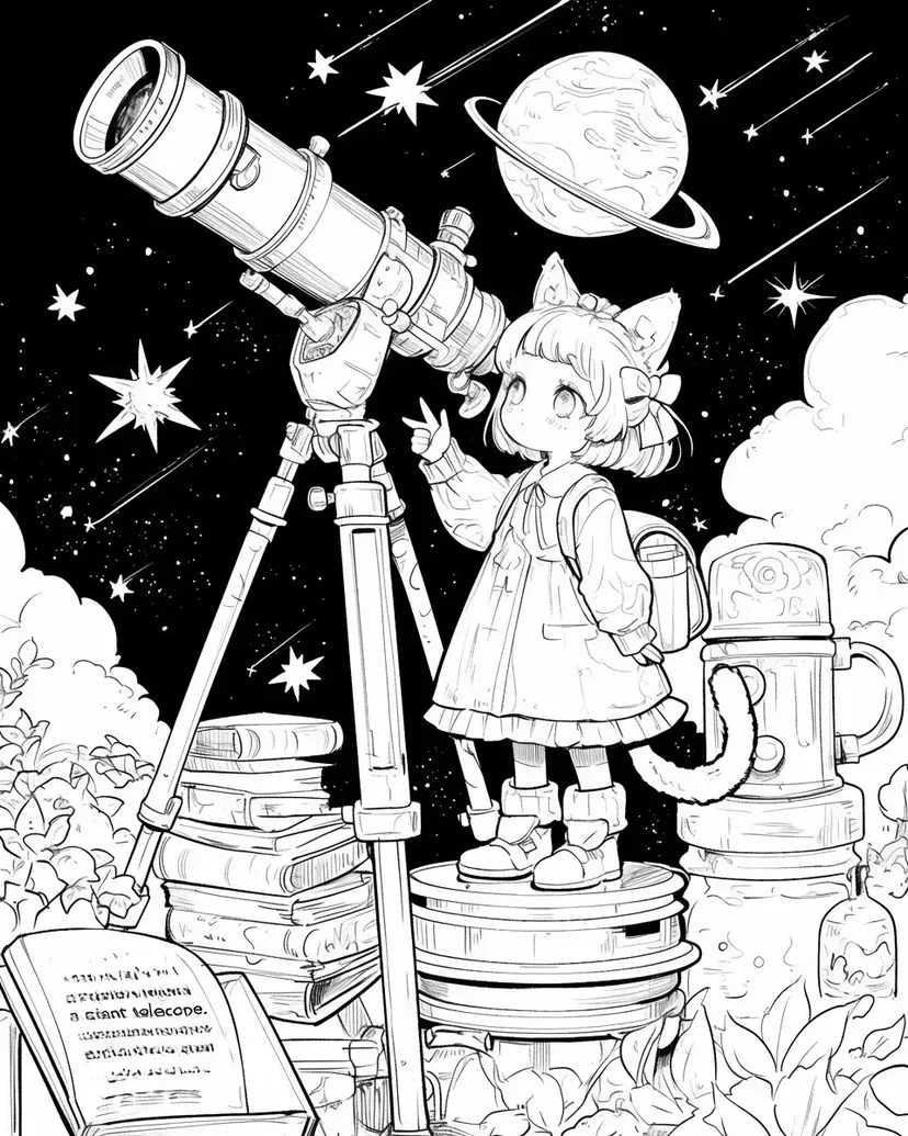 Dibujo de Gatito Mirando las Estrellas para colorear
