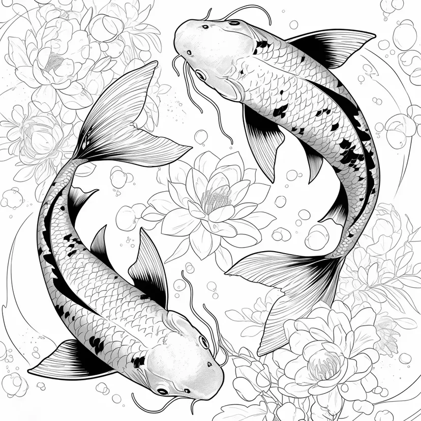優雅な鯉の舞の塗り絵