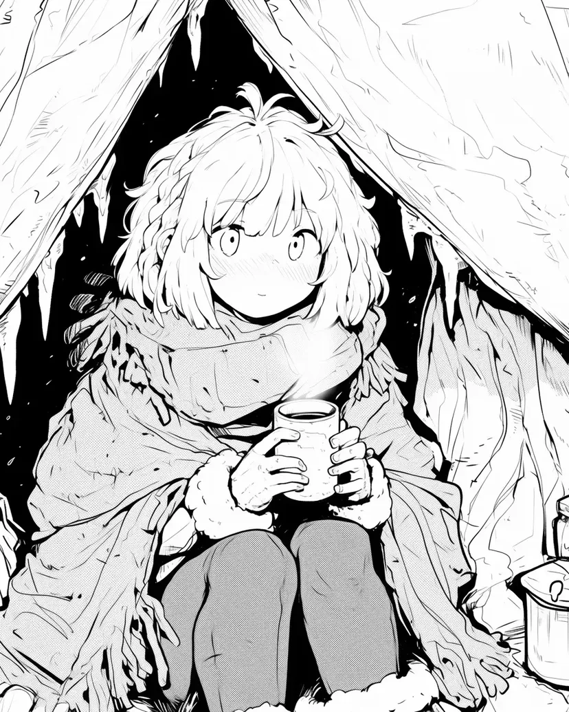 雪の妖精の温かいひとときの塗り絵
