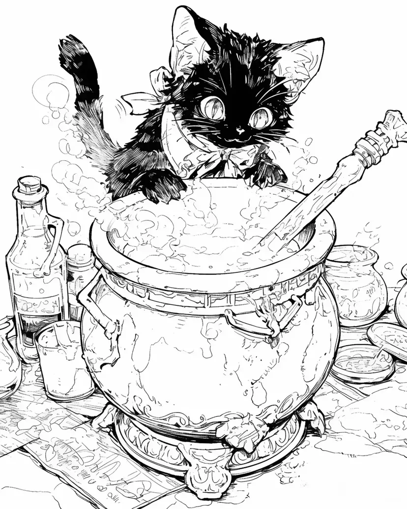 Desenho de O Caldeirão Mágico e o Gato Preto para colorir