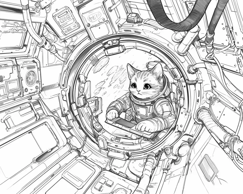 太空旅行的猫涂色页