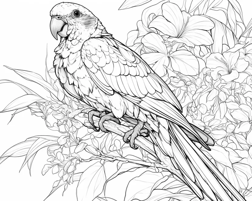 Dibujo de Loro en el Paraíso Floral para colorear