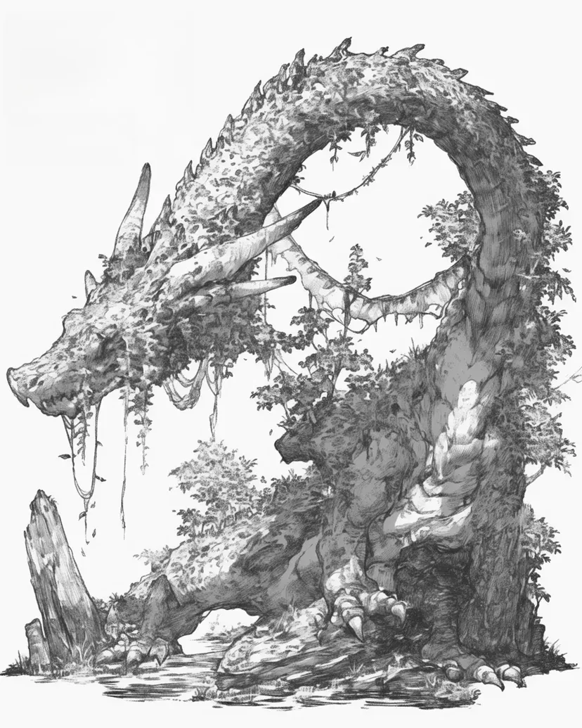 Desenho de Dragão Coberto de Musgo para colorir