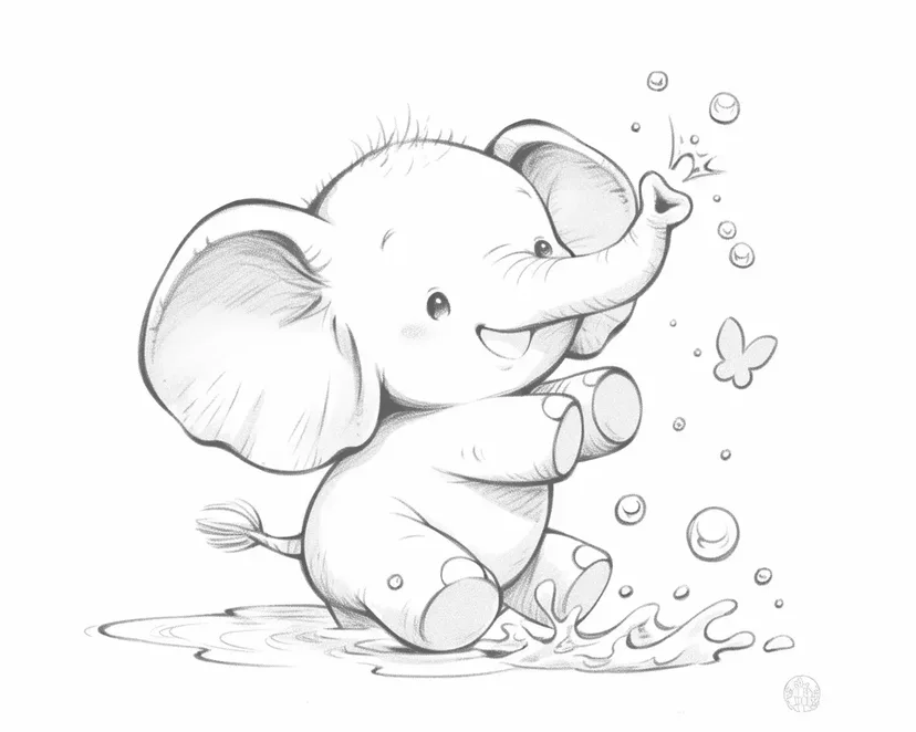 Dibujo de Elefantito Juguetón para colorear