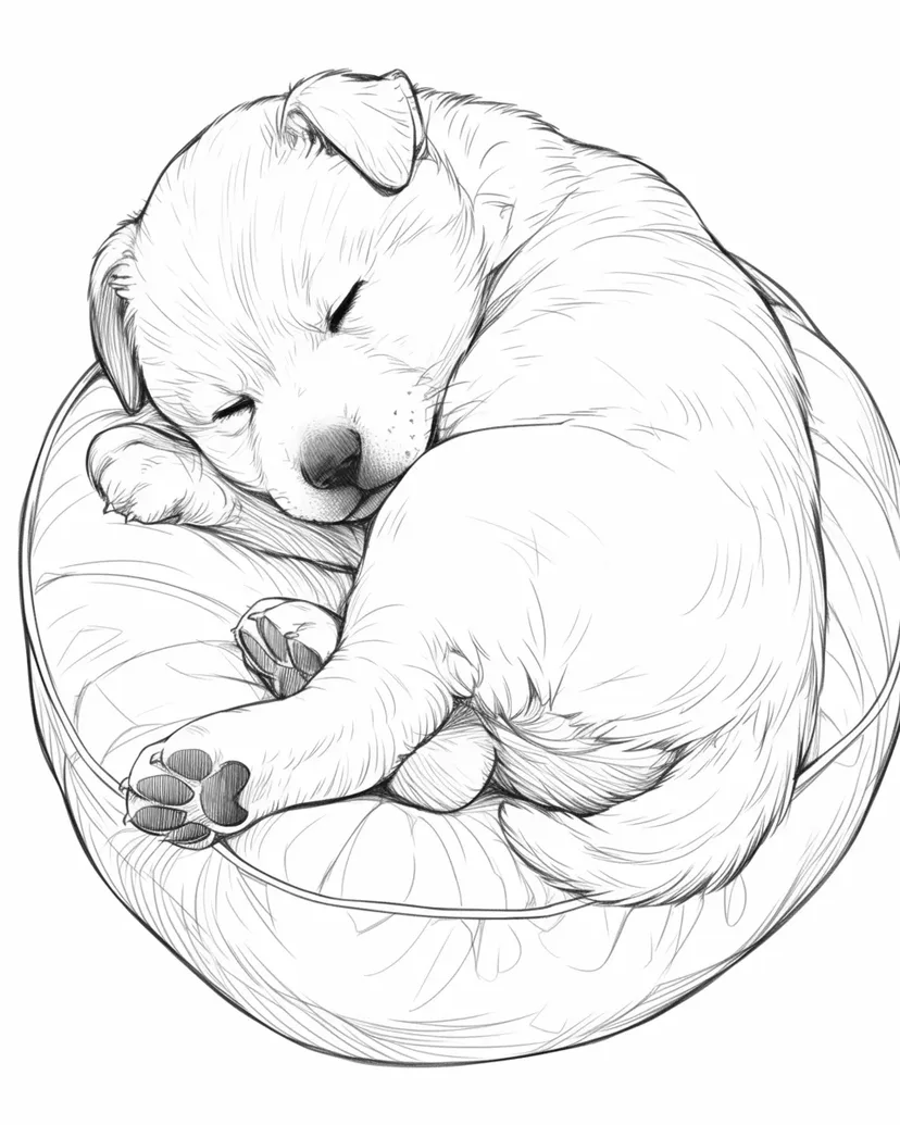 眠る子犬の塗り絵