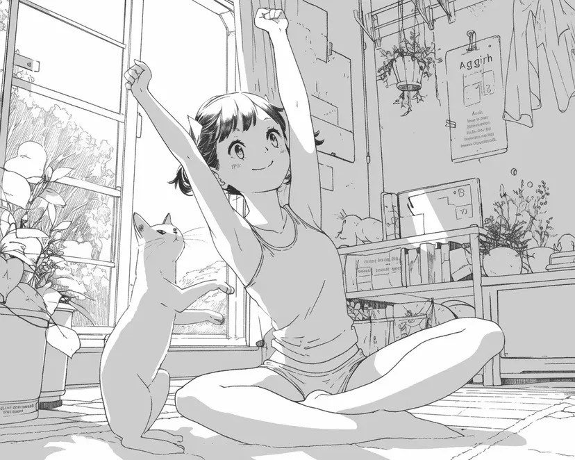 朝のストレッチの塗り絵