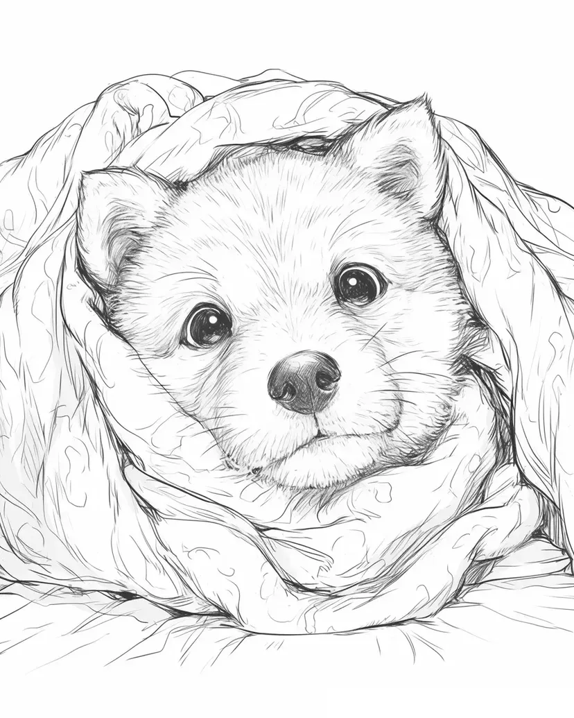 Gambar mewarnai Shiba Inu Terbungkus Selimut