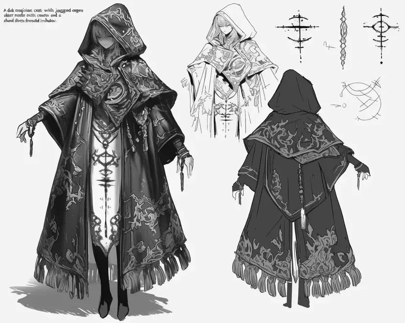 神秘的なフードの魔法使いの塗り絵