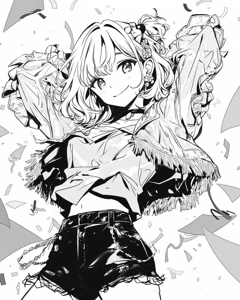 Stylish Girl Among Colorful Lights coloring page