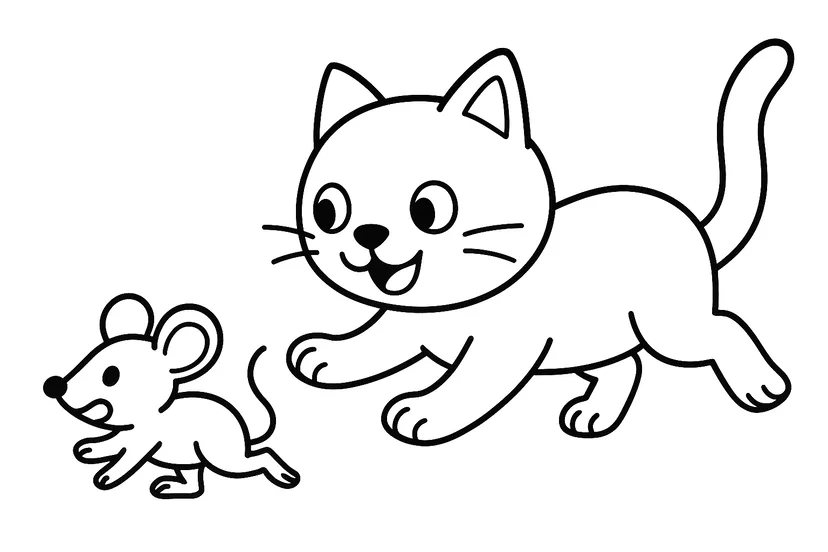 Dibujo de Persecución de Gato y Ratón para colorear