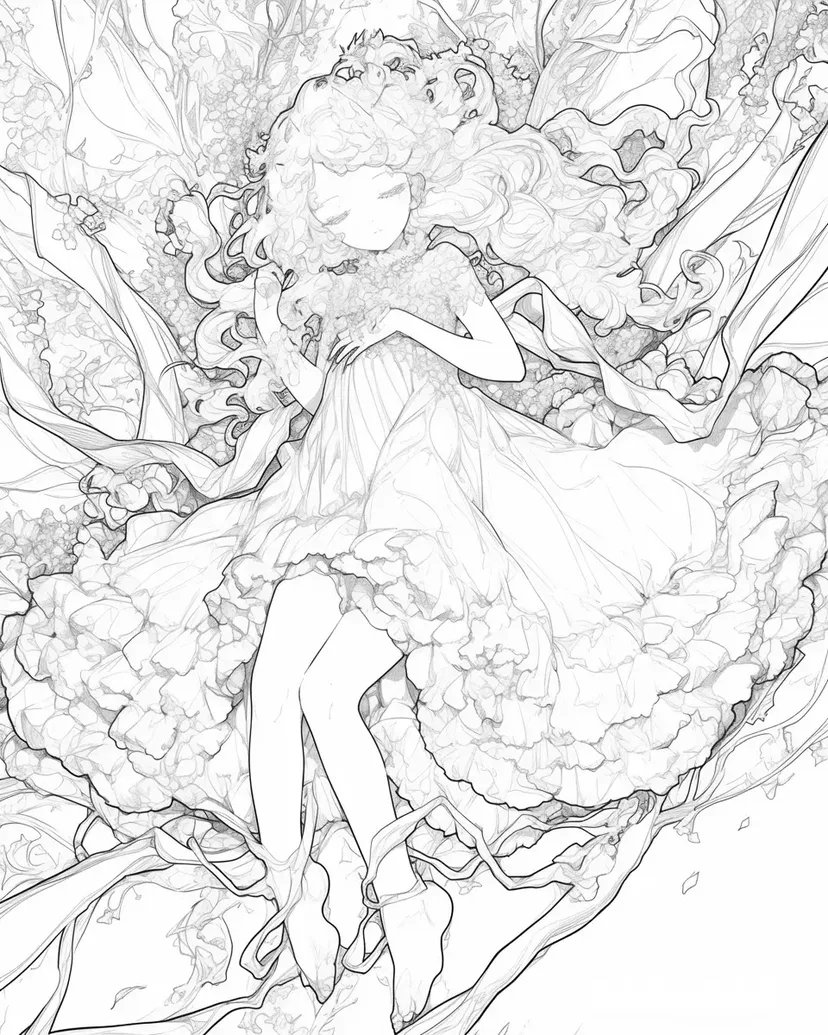 Desenho de Menina Sonhadora da Primavera para colorir