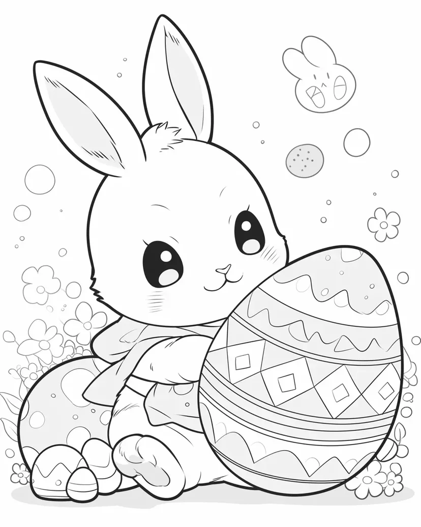 Dibujo de Conejo Sosteniendo un Huevo de Pascua para colorear