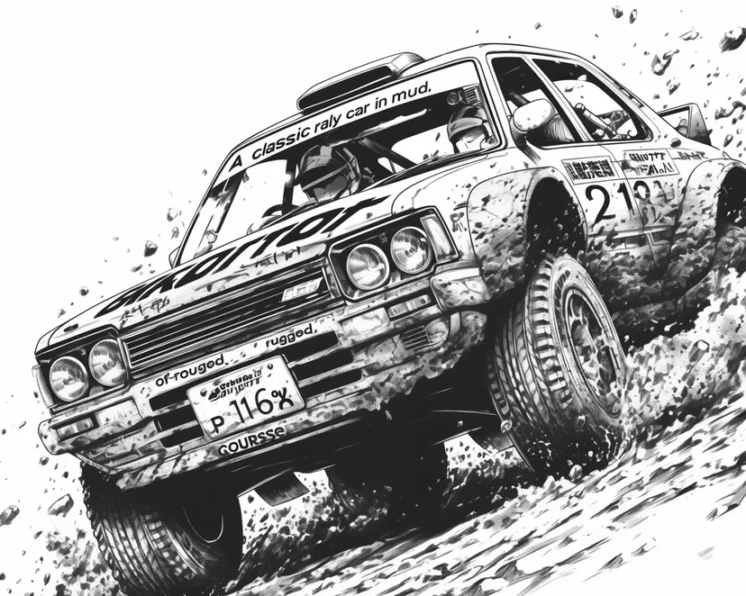Dibujo de Coche de Rally Clásico en el Barro para colorear