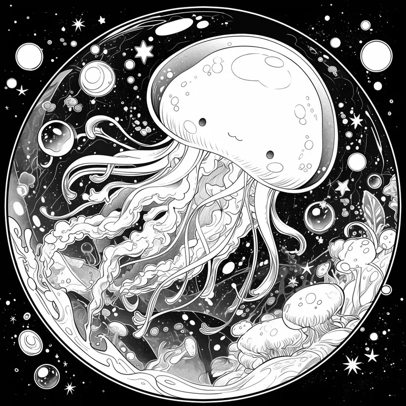 宇宙を漂うクラゲの塗り絵