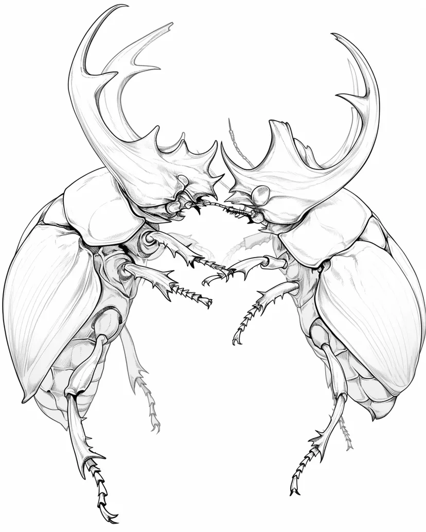 戦うカブトムシの塗り絵