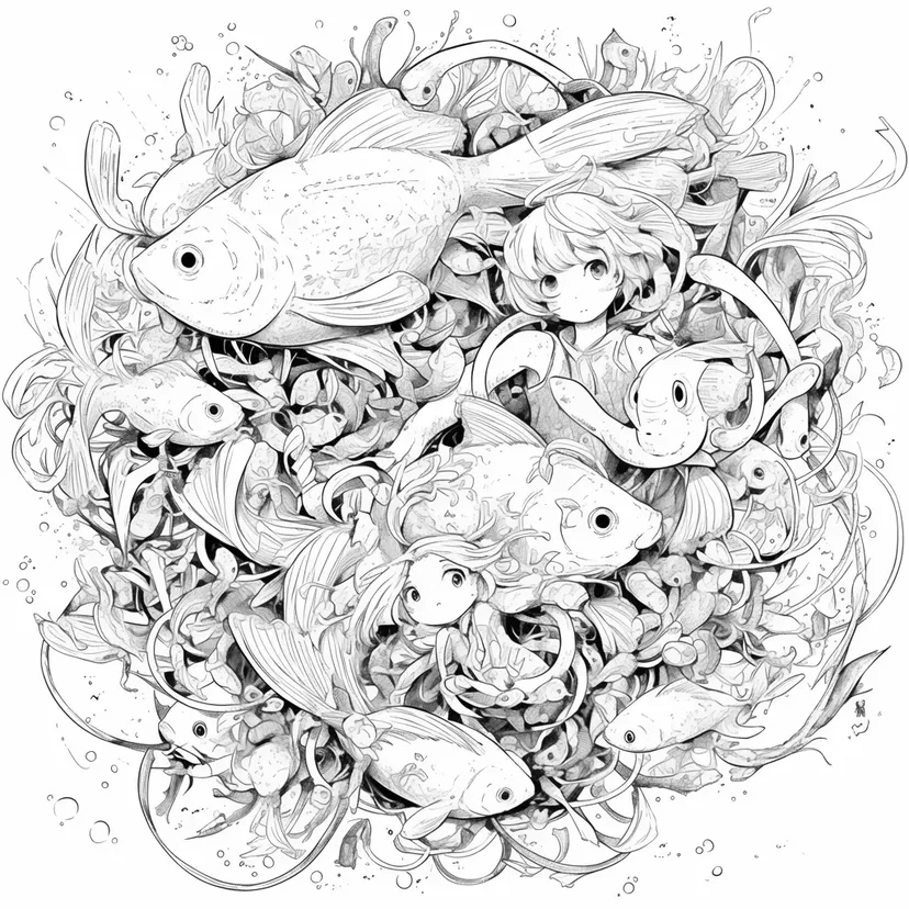 Desenho de Mundo Fantástico Subaquático para colorir