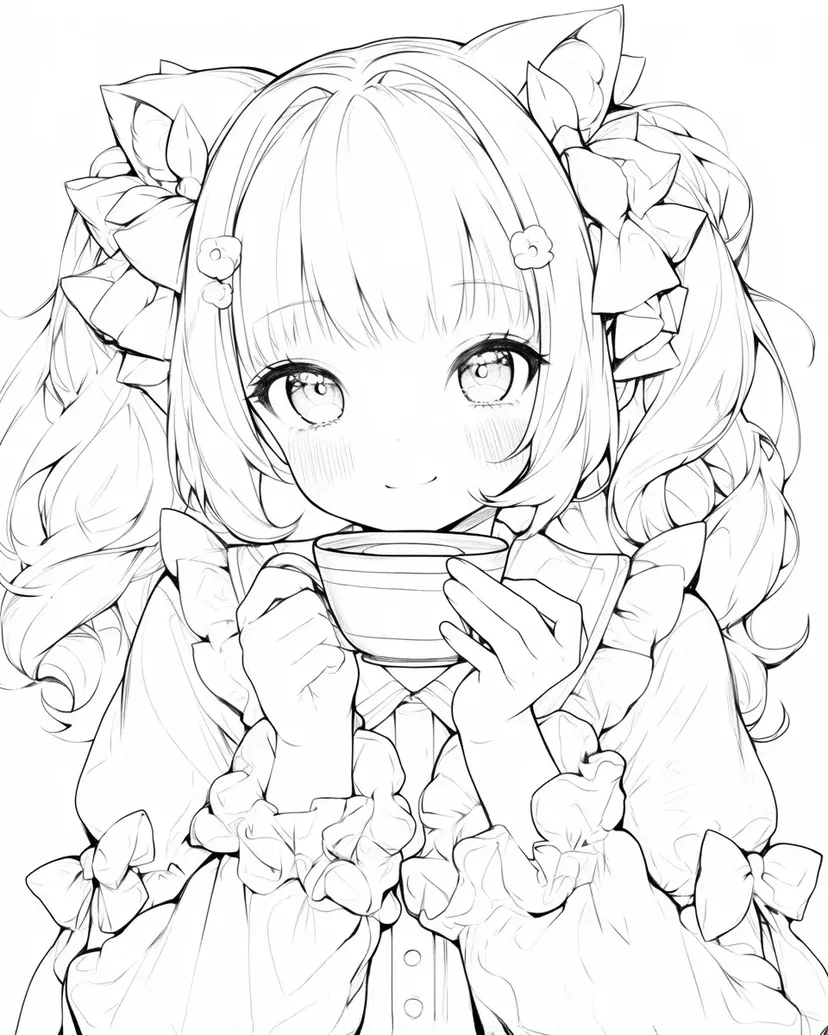 Coloriage Fille Tenant une Tasse