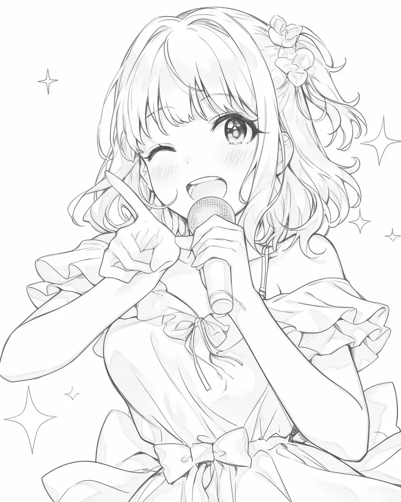 ステージのアイドルの塗り絵