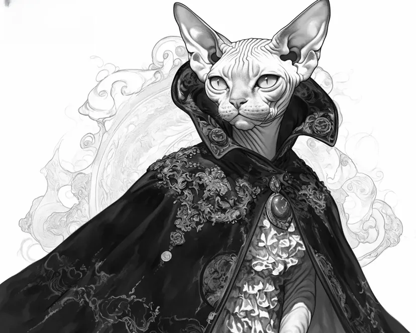 神秘猫与天鹅绒斗篷涂色页