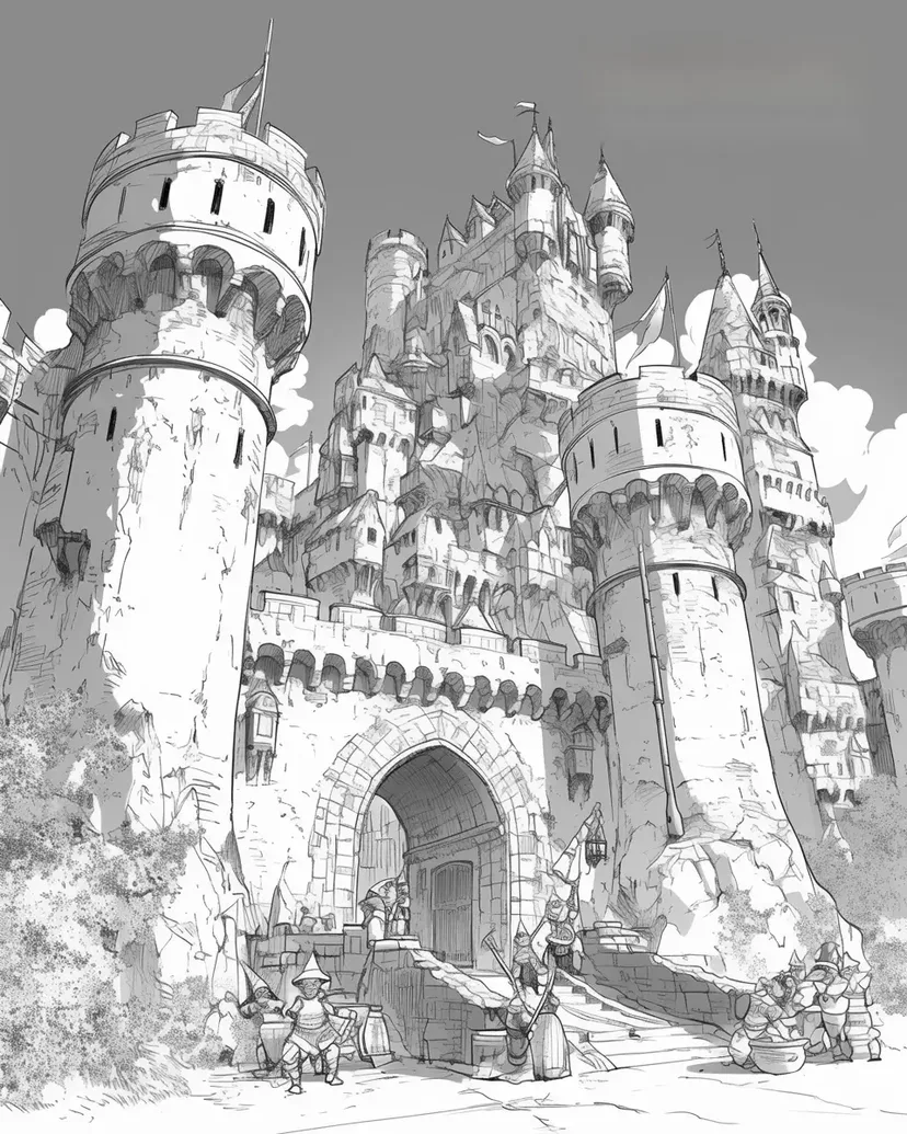 Dibujo de Majestuoso Castillo Medieval para colorear