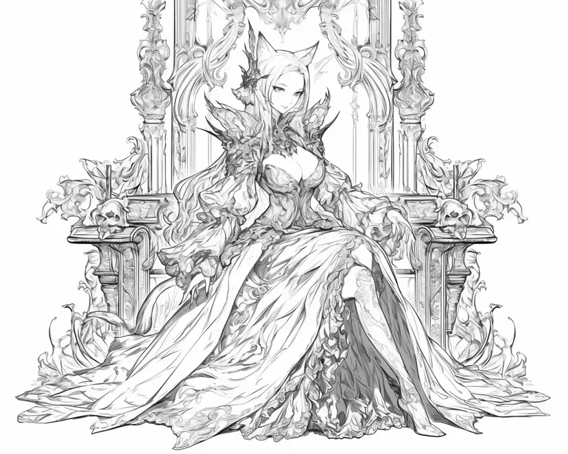 Cat-Eared Princess on a Magical Throne coloring page