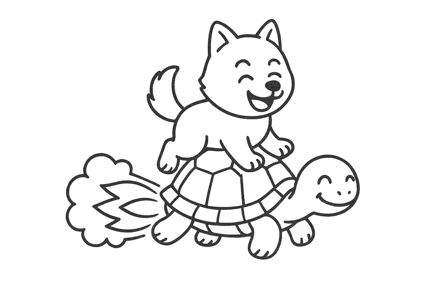 Dibujo de Aventura del Cachorro con la Tortuga para colorear