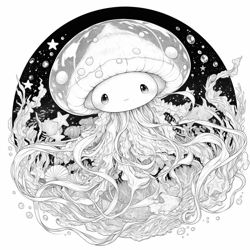 魔法の海のクラゲの塗り絵
