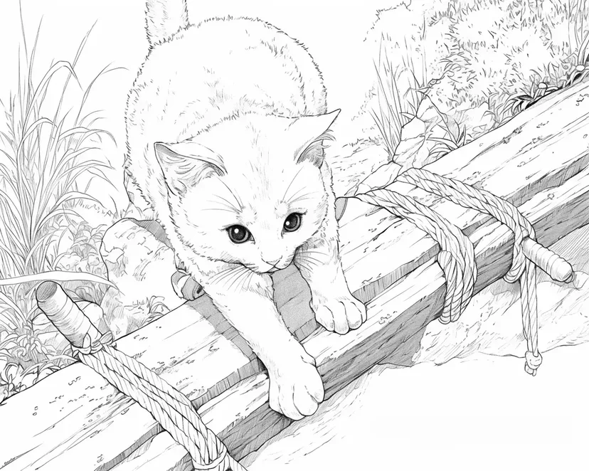 Desenho de A Jornada Cautelosa do Gato Aventureiro para colorir