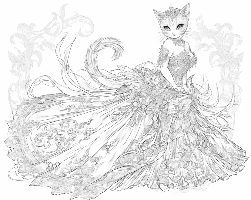 Dibujo de Desfile de Vestidos Elegantes de Gato para colorear
