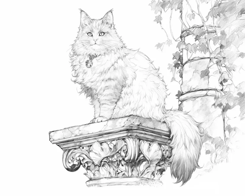 Dibujo de Gato Bosque de Noruega en Pilar Antiguo para colorear