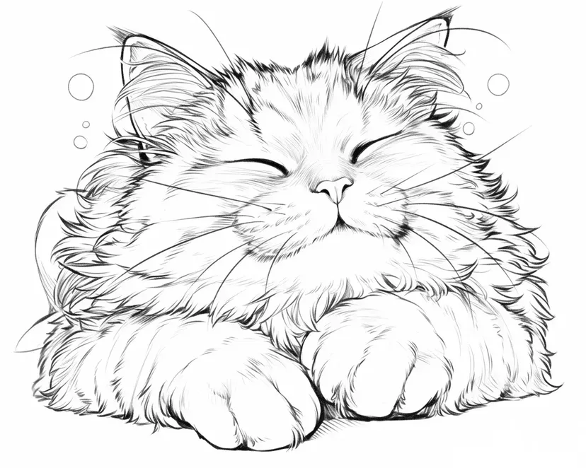 Dibujo de Gato Esponjoso Relajante para colorear