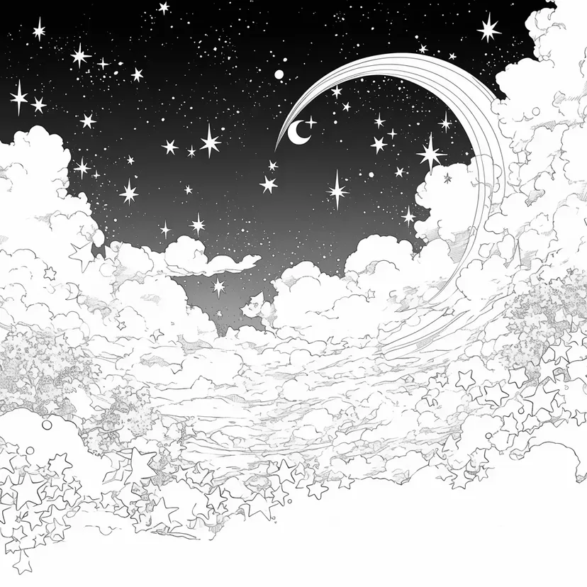 梦幻天空与彩虹桥涂色页